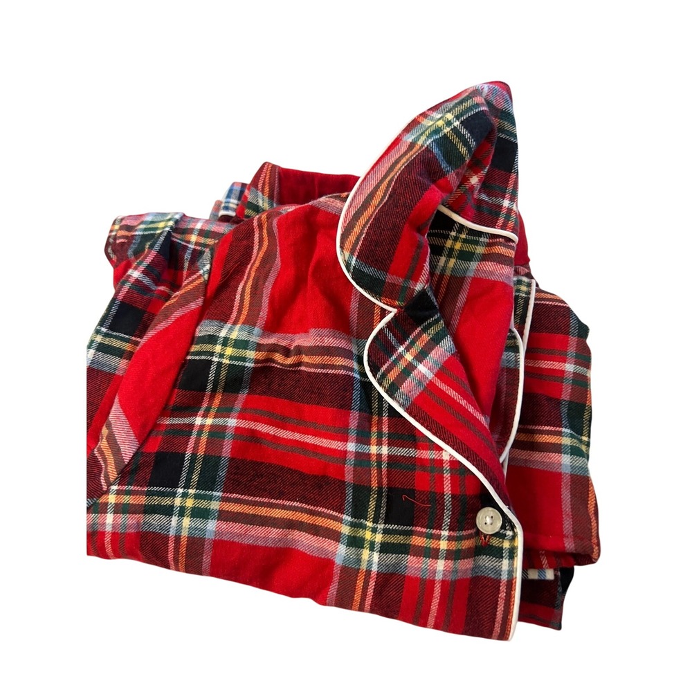 Lands End Red Plaid Pajama Set Women Medium 100% Cotton Button Front Sleepwear